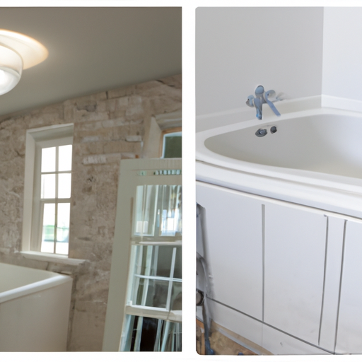 צילום לפני ואחרי של פרויקט שיפוץ אמבטיה, המראה שיפור משמעותי בעיצוב ובפונקציונליות.